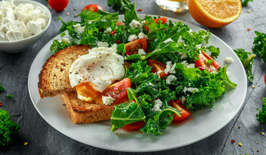 Kale, Tomato & Poached Eggs on Toast