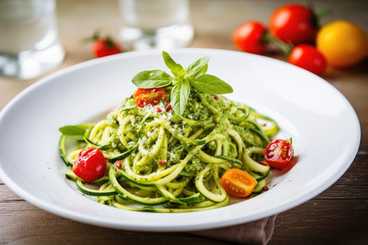 Pesto Courgette Noodles with Cherry Tomatoes