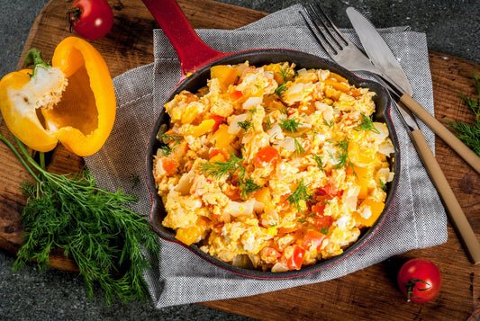 Scrambled Eggs, Pepper and Feta